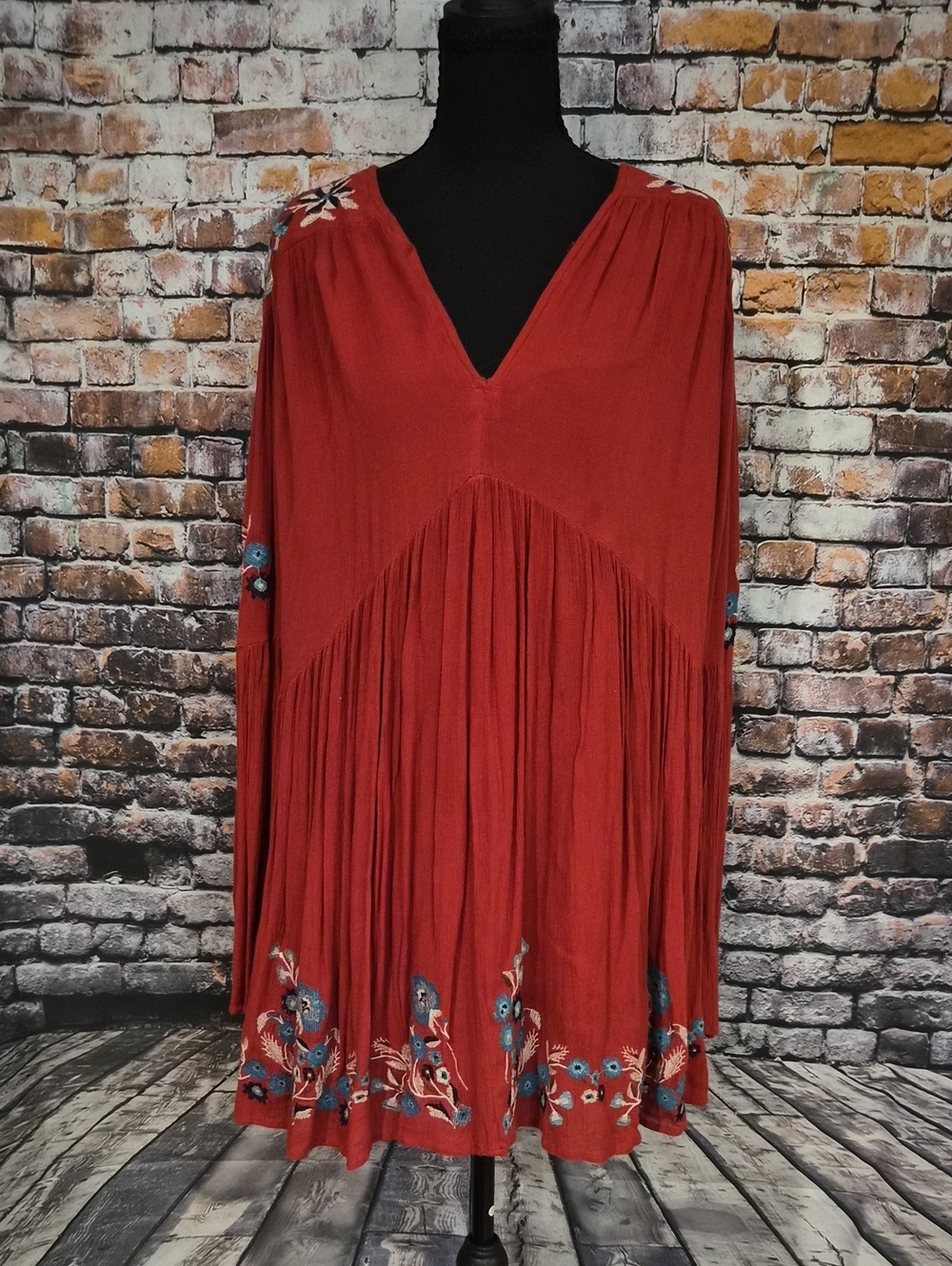 Free People Te Amo Rust Red Embroidered Boho Tunic/Dress